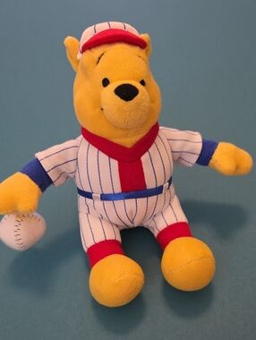 Disney Yellow Winnie-the-Pooh in Red, Blue & White Baseball Outfit Plush